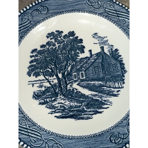 Lot of 2 Currier and Ives The Birthplace of Washington  Blue 7⅜" Salad Plate - Picture 4 of 6